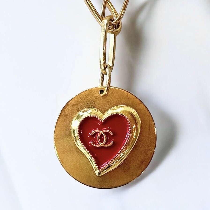 Red Heart Logo Gold Chain Necklace Up - Cycled and Repurposed - Boho Mamma Store