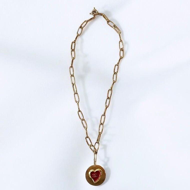 Red Heart Logo Gold Chain Necklace Up - Cycled and Repurposed - Boho Mamma Store