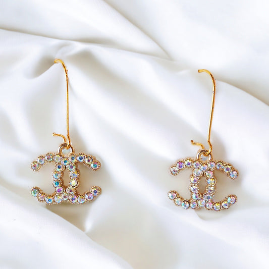 Repurposed Chanel Jeweled Logo Earrings - Boho Mamma Store